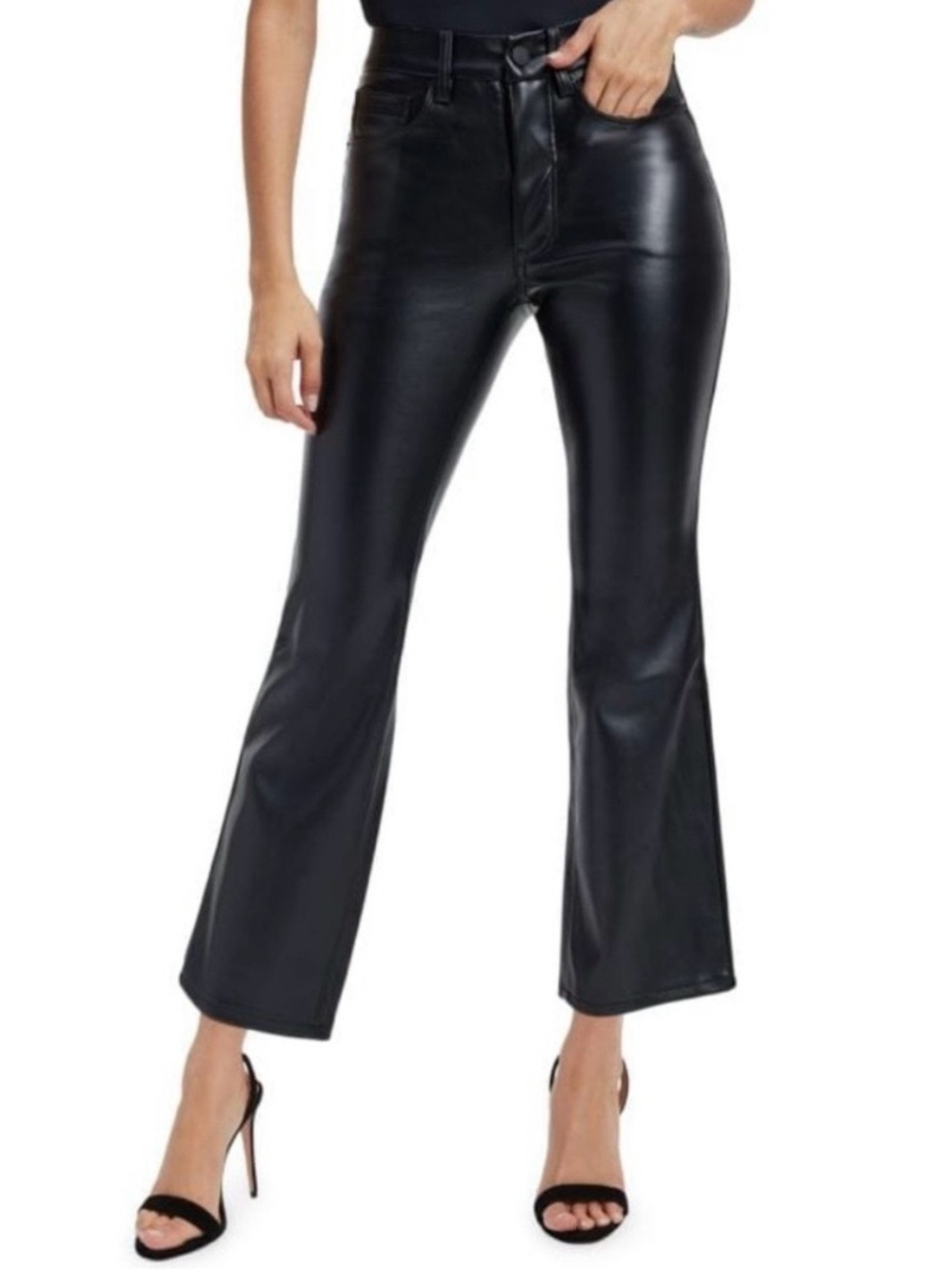 Good American Black Faux Leather Flare Pants